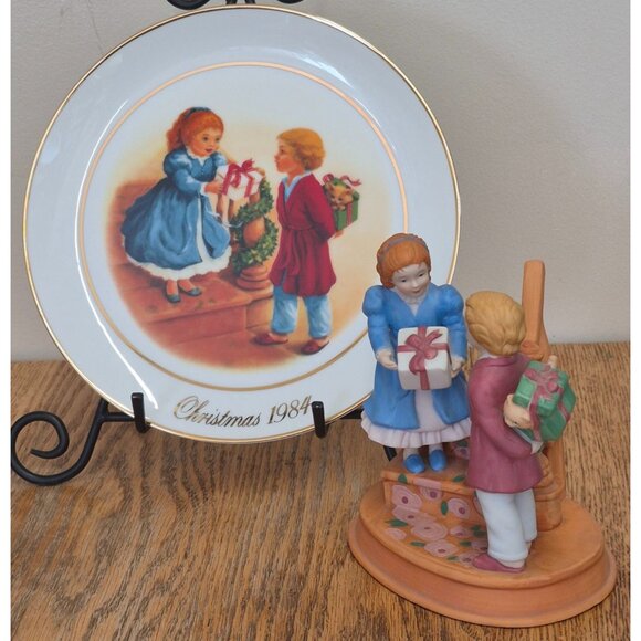 Christmas Memories 1984 Plate & Figurine Set - Fourth Edition By Avon Products - - Picture 1 of 10